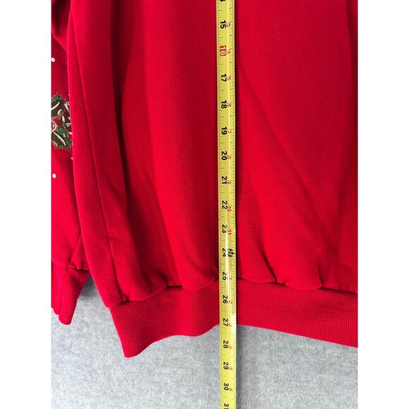 VTG Holiday Time 90s Womens M Oversized Tacky Christmas Bear Sweatshirt Wreath - Picture 6 of 11